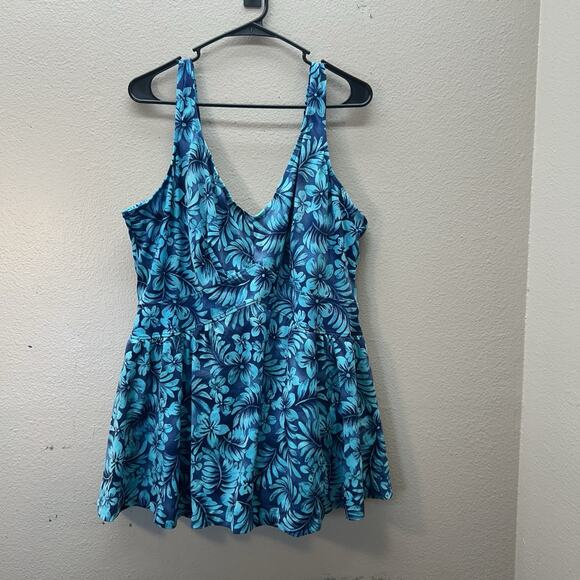 Maxine of Hollywood Floral Swim Dress One Piece Swimsuit Size 26W Vintage - Picture 1 of 8